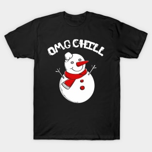 OMG Chill Awesome Christmas Snowman Funny Pun T-Shirt